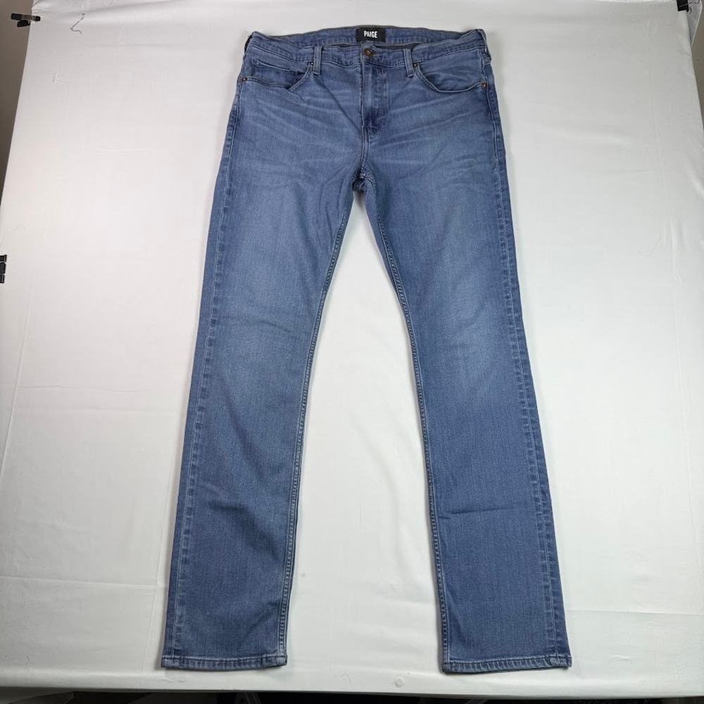 PAIGE Federal Slim Straight Leg Jeans Mens 34 Medium Blue Wash Stretch Denim